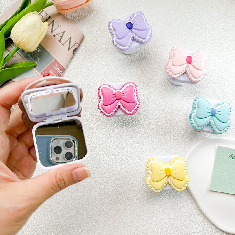 Small Fresh Bow Mobile Phone Mirror Sticker Airbag Bracket Flap Back Sticker Telescopic Portable Makeup Mirror