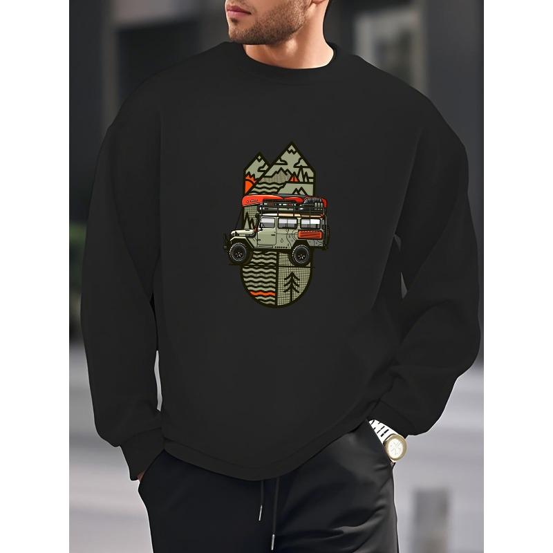 Off-Road Car, Wilderness Adventure Print Men'S New Round Neck Sweatshirt Loose Fashion Trendy Casual Sports Boy All-Match Top Pullover