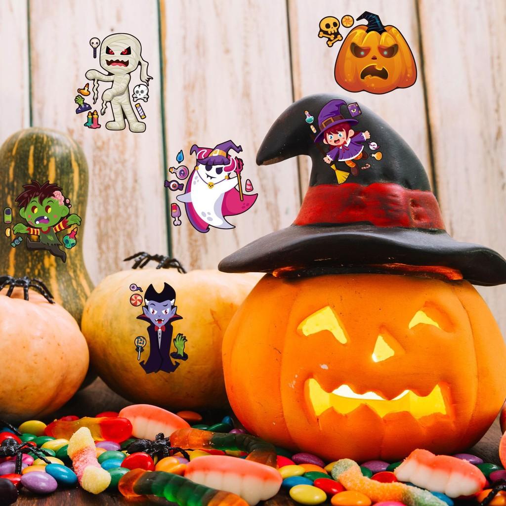 Classic Cartoon Halloween Vampire Mummy Ghost Kids Stickers Pack Of Twelve Colorful Designs