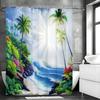 Ocean Scenery Coconut Tree Greenery Shower Curtain, Bathroom Decorative Shower Curtain, Waterproof Shower Curtain with Hooks