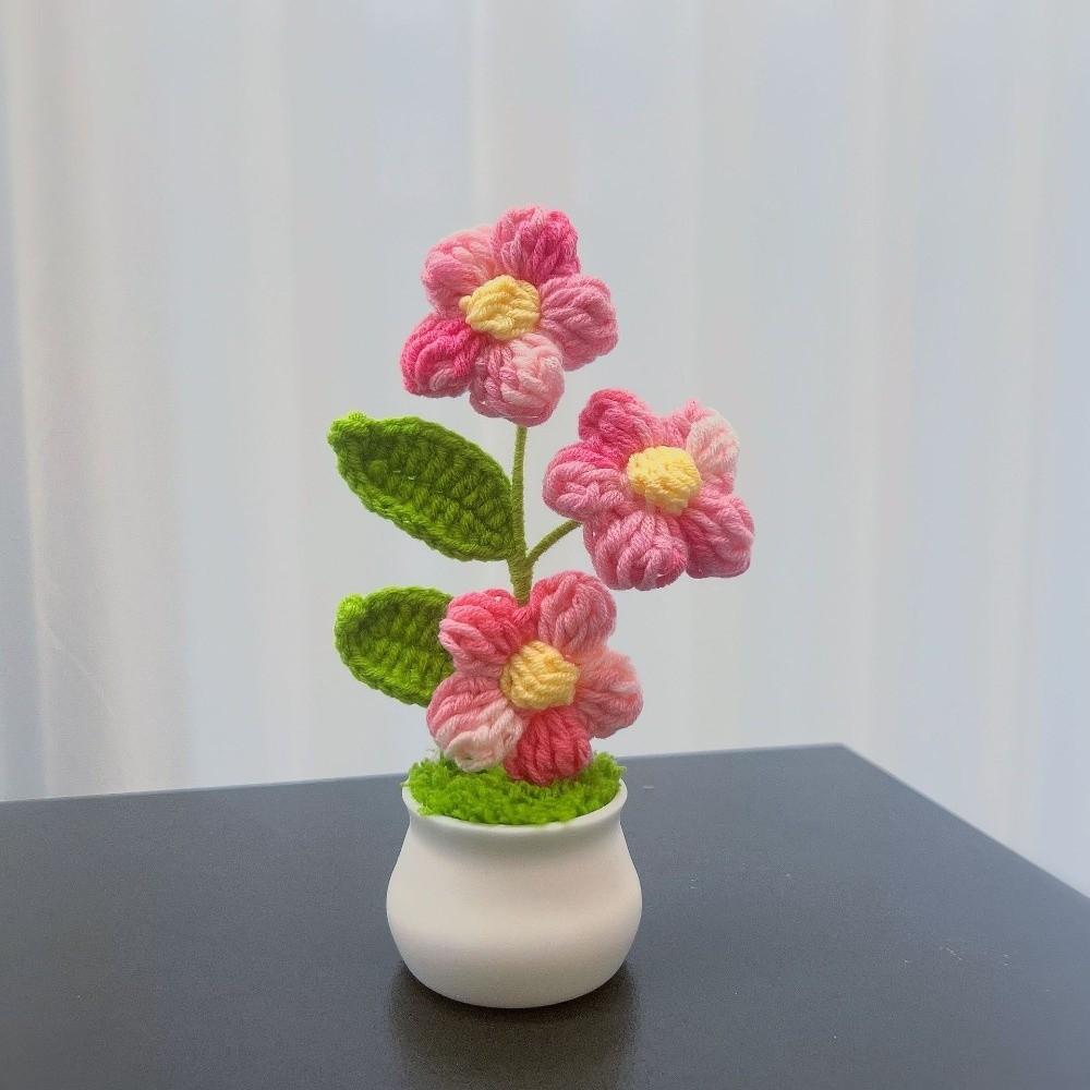 Handwoven Crochet Flower Potted DIY Artificial Flowers Pot  Birthday Gifts