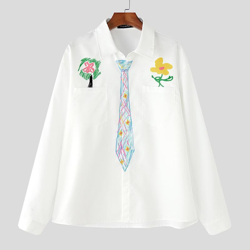 

INCERUN Мужские рубашки оверсайз с лацканами, длинными рукавами, цветочным принтом и нагрудными карманами, повседневные M