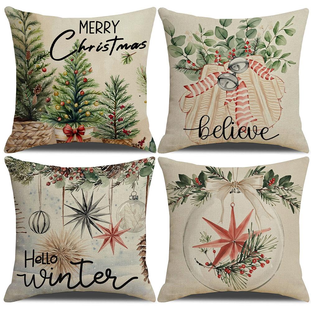 Popular Retro Style Christmas Pillowcase Festive Party Decoration Sofa Pillow Bedroom Bedside Cushion Cover