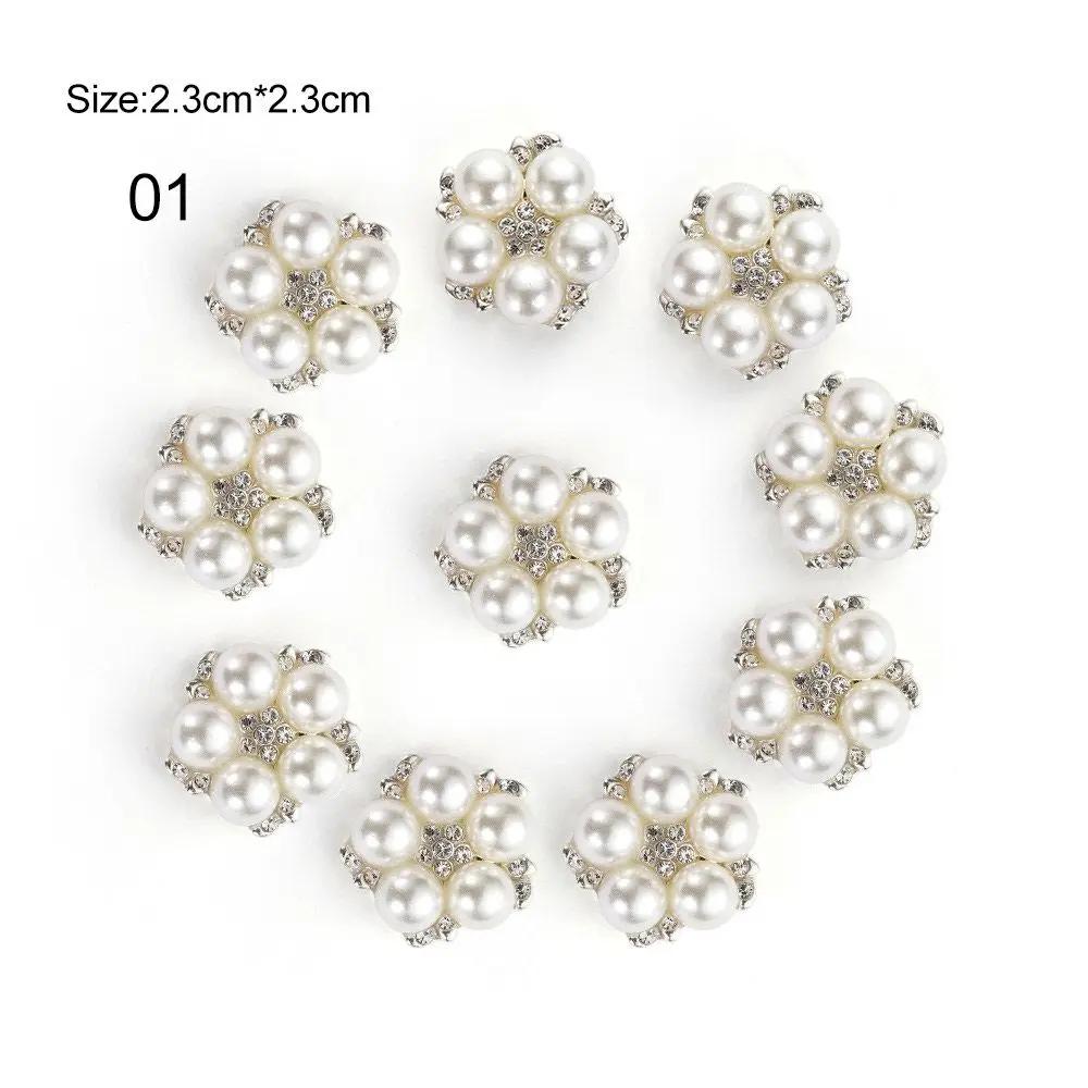 10Pcs Pearls Flower Button Garment Decorative Craft DIY Clothes Rhinestone Bow Sewing Supplies Wedding Decoration Accessories