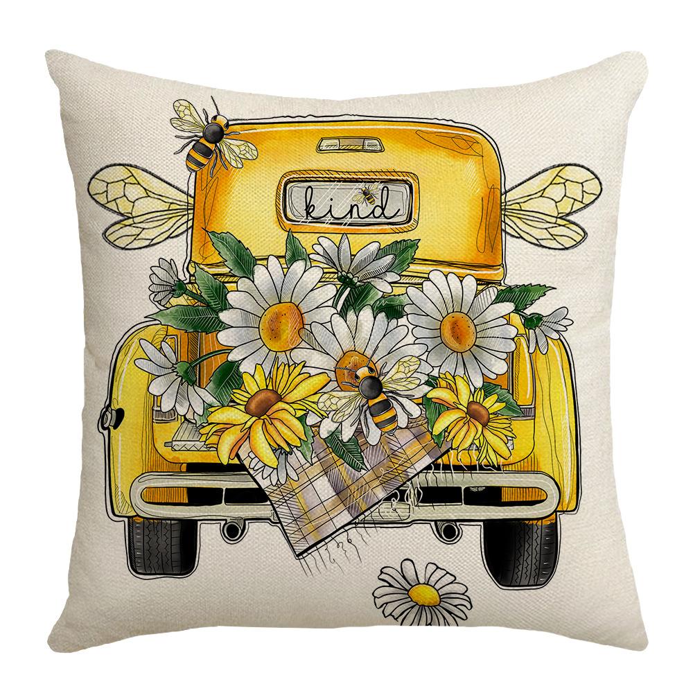 Bee Day Pillow Cartoon Spring and Summer Sofa Pillow Living Room Decoration Sunflower New Printed Pillow Cover