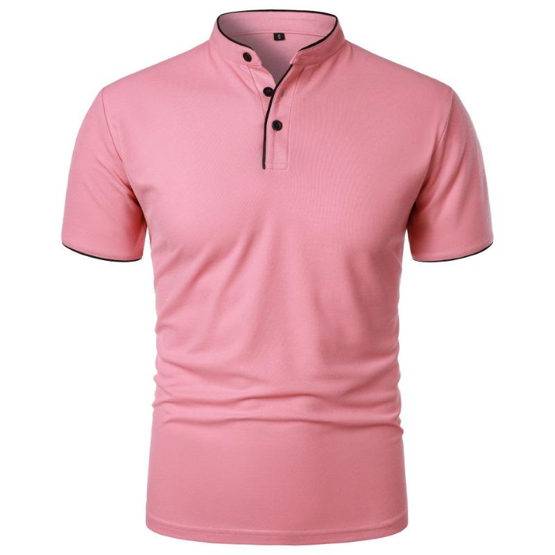 Polo Casual da Uomo con Collo Rialzato Slim Fit Manica Corta Monocolore con Bordi a Contrasto T-shirt da Golf