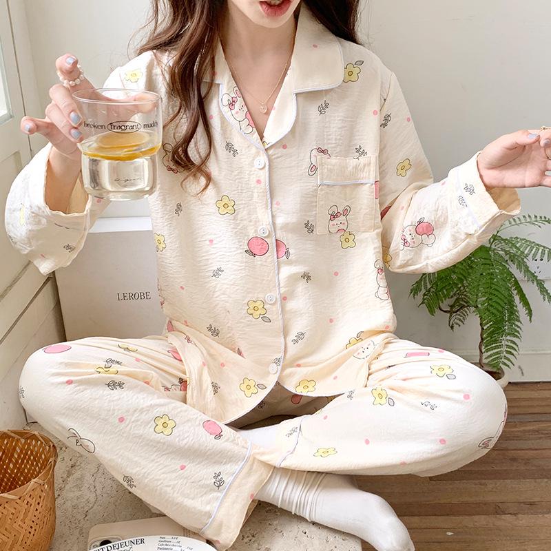 

Пижама из хлопка для девочек — милый весенне-осенний кардиган и брюки с длинными рукавами, можно носить на открытом воздухе Large