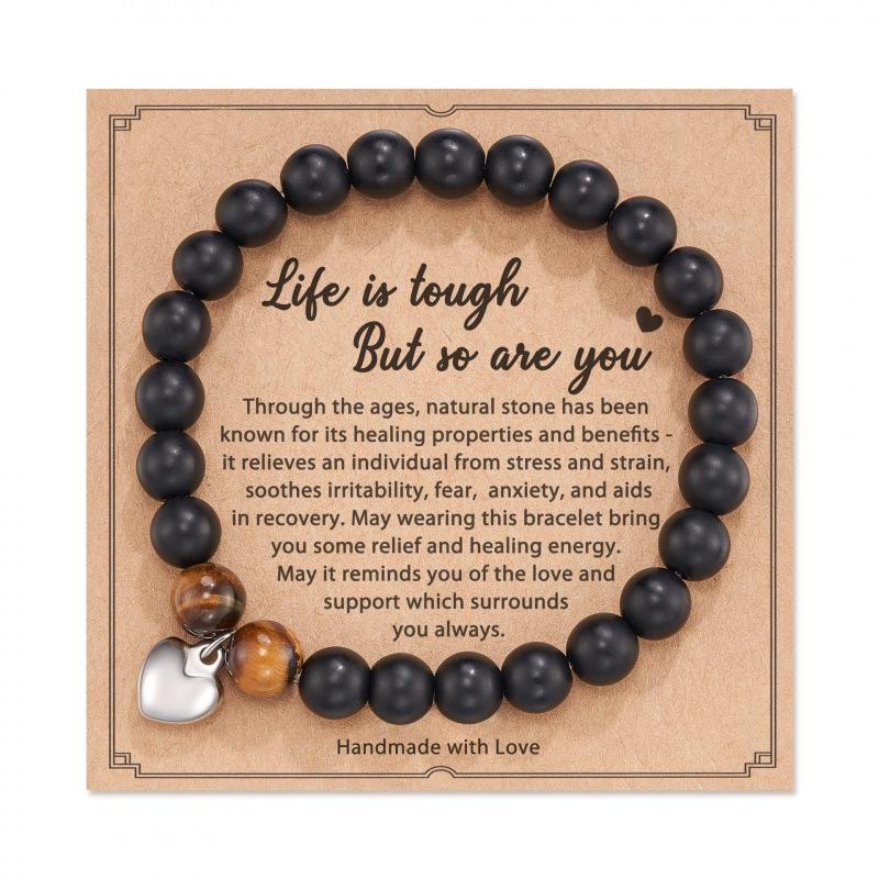 8mm Pink Zebra Stone Bead Bracelet with Gift Card: Perfect Holiday Friendship & Love Gift for Men & Women