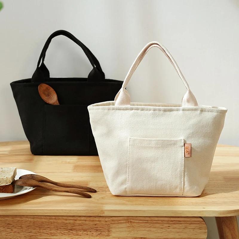 Versatile Canvas Insulated Lunch Bag with Zipper - Portable Storage Tote for Travel & Picnics, Easy-Clean Square Organizer Bag