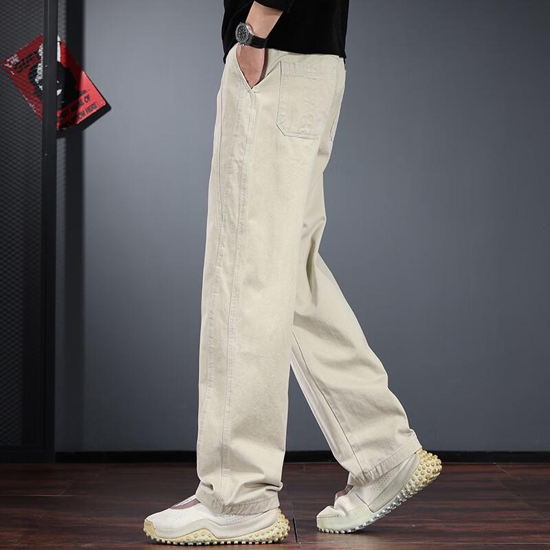 JARENO Men's Retro Washed Cotton Loose Straight-Leg Pants