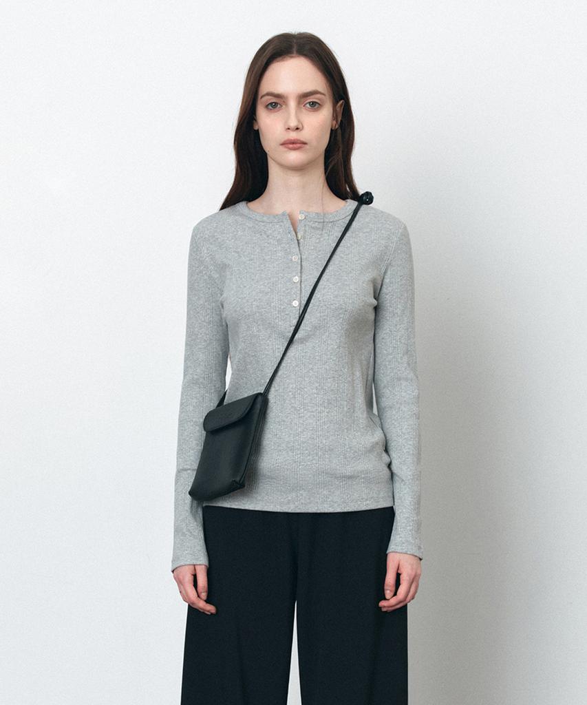 Siyajyu Sitp5245 Multi Ribbed Henley Neck T-Shirt_Melange Gray
