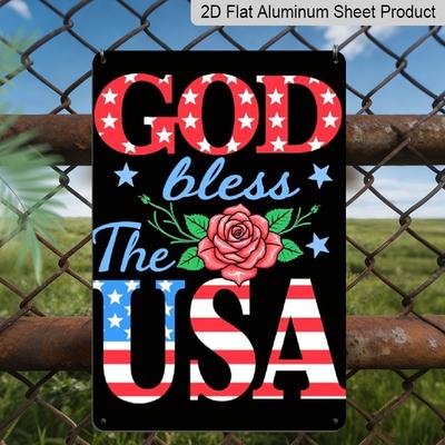 2D Flat, Decorative Sign & Plaque, Metal Sign, Retro Sign for Wall Decor, Funny Signs, 'God Bless The USA' Patriotic Wall Art Plaque with American