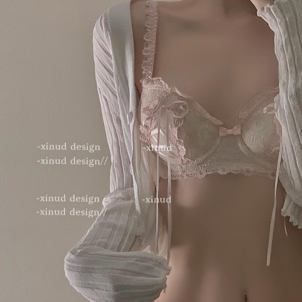 Girl Thin Model Pure To Lovely Sweet Sexy Lace Small Chest Gather No Underwire Underwear