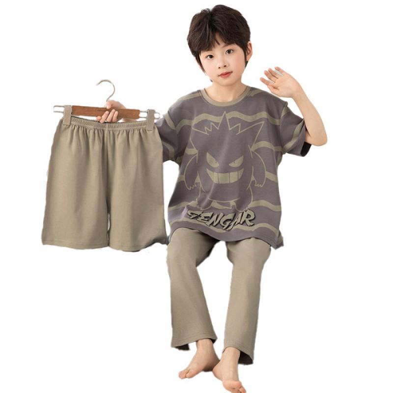 Boys Cotton Pajama Set Short Sleeve Long Pants Shorts Sleepwear Kids Ages 8