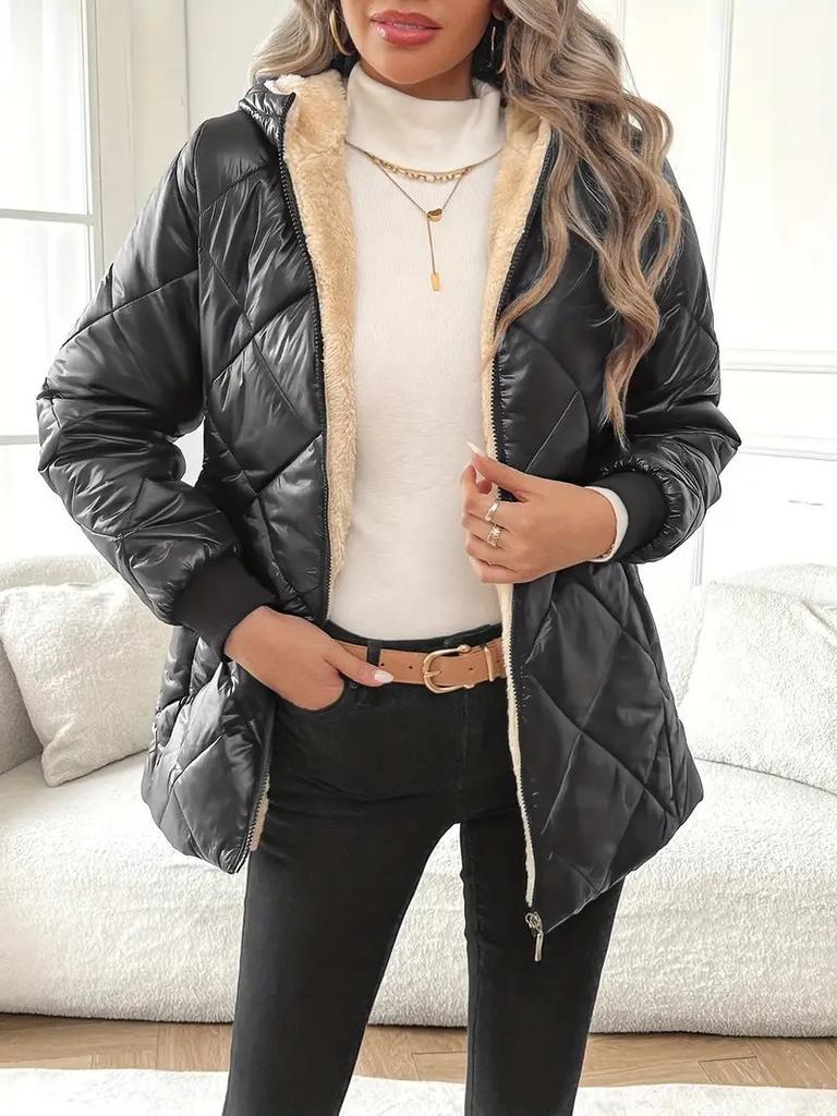 Giacca invernale a rombi imbottita in cotone a maniche lunghe con cappuccio abbigliamento da donna