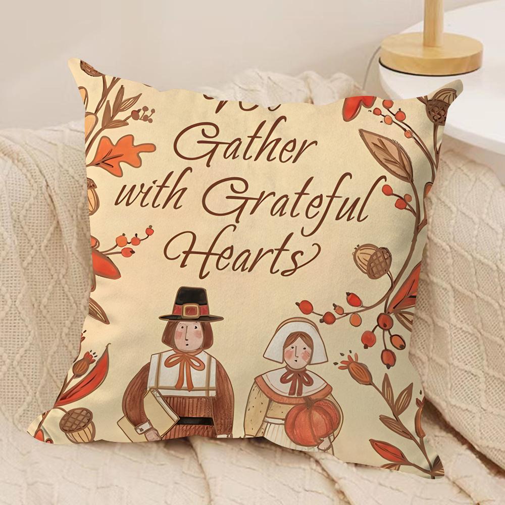 Thanksgiving Day COOL Cushion Cover Silky Short Plush Invisible Zipper Dustproof Sofa Pillow Case For Home Decor