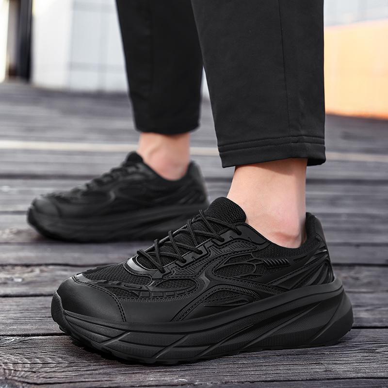 TUINANLE Mens Casual Black Sneakers Wide Toe Breathable Lightweight Mesh Trainers Comfortable Durable for Walking and Outdoor Activities