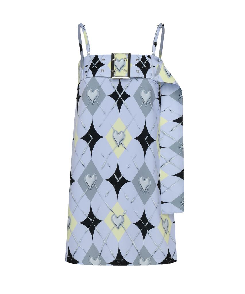 Kwajipyuliti Chrome Argyle Belted Dress (Blue)