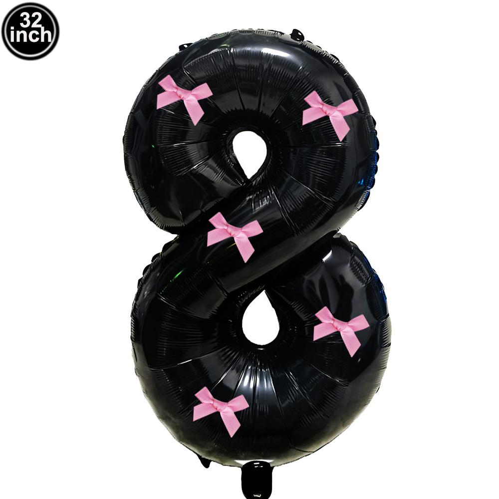 32inch Aluminum Film Black Bow Number Balloons Ribbon Bows Balloons for Birthday Decoration Supplies Anniversary Number Balloons