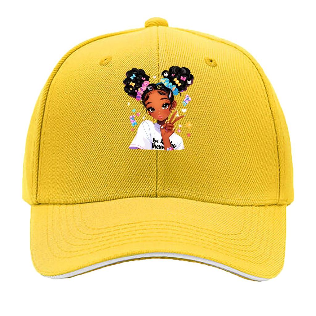 Cute Black Girl Peace Sign Cartoon Portrait Sandwich Baseball Cap Unisex Women Sun Cap Outdoor Workouts Hat