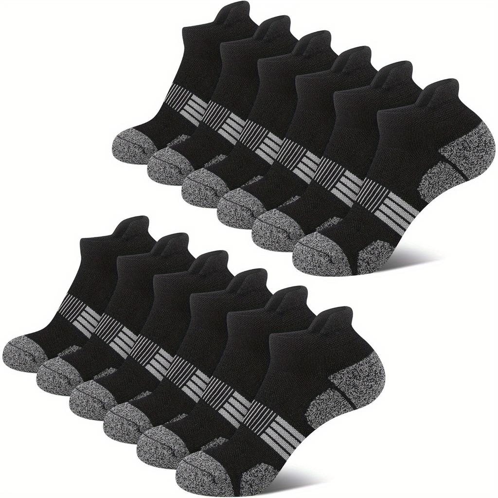 High Quality6 Pairs Women's Compression Running Socks Thick Cushioned Ankle Low Cut Athletic Socks with Striped Design, Breathable Polyester, Machine