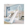 Lit superposé avec échelle de rangement et toboggan, lit supplémentaire (sans matelas) 140x200cm, blanc