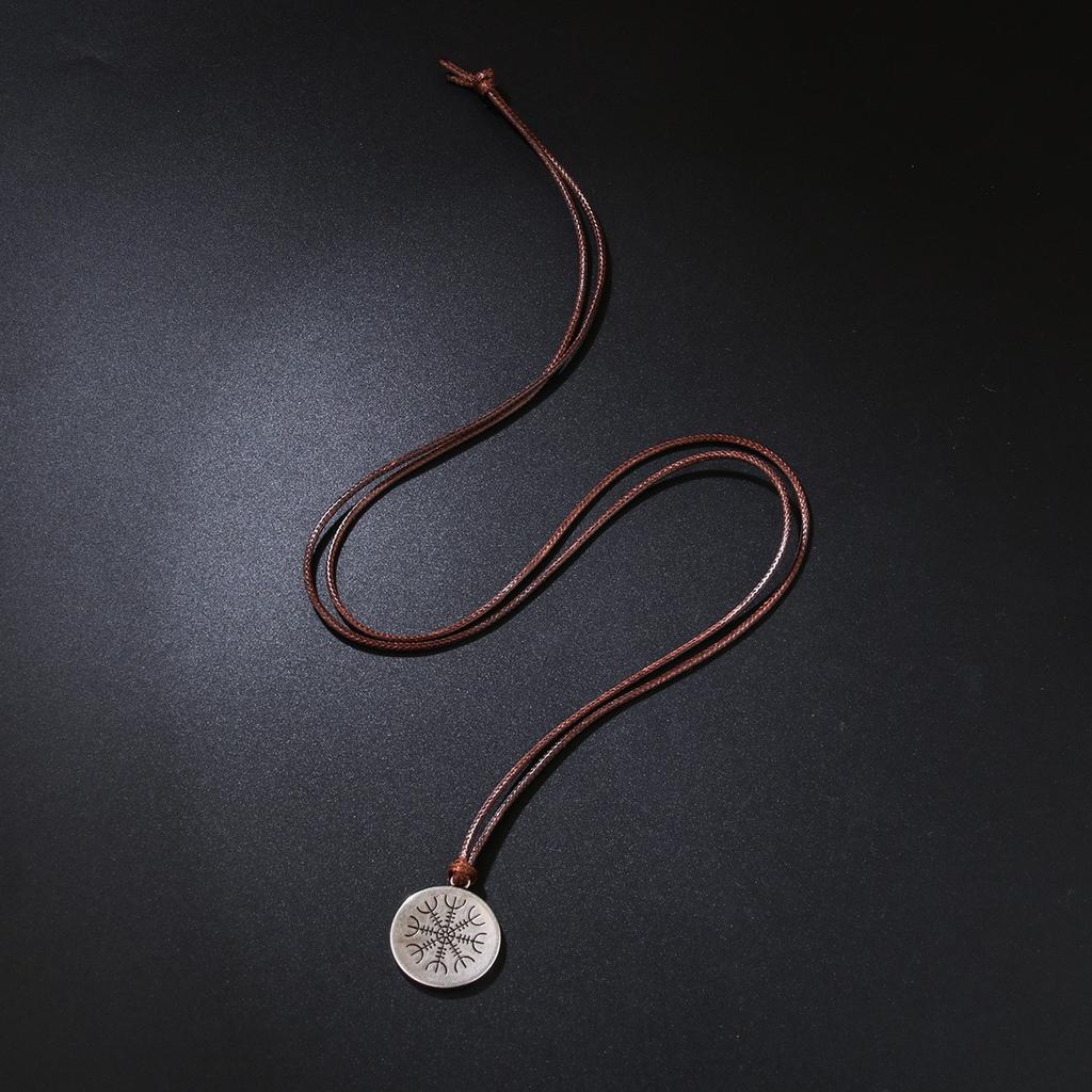 Vintage Round Leather Cord Pendant Necklace With Unique Fingerprint Design Bohemian Statement Jewelry For Women