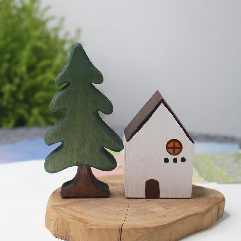 5pcs/set Wooden Christmas Tree Decor Desktop Ornament Window Display Office Gift Mini Pine Decoration Home Decoration