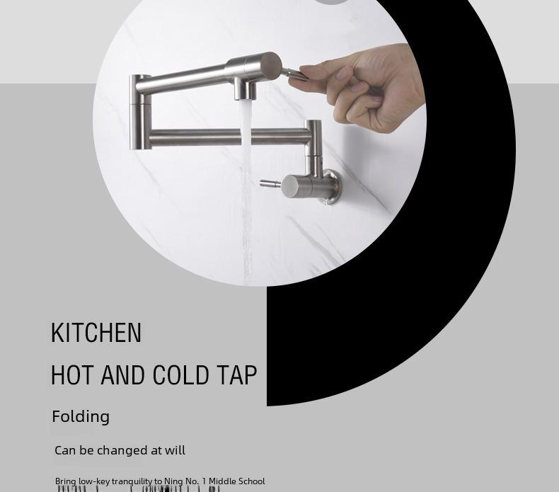 Robinet de cuisine pliable et pivotant mural en acier inoxydable NPT avec double ouverture/fermeture et flux d'eau froide simple