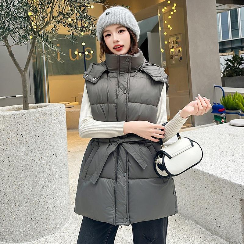 Autumn and winter women's sleeveless milk silk cotton clothes, hooded waist vest, small man wearing vest