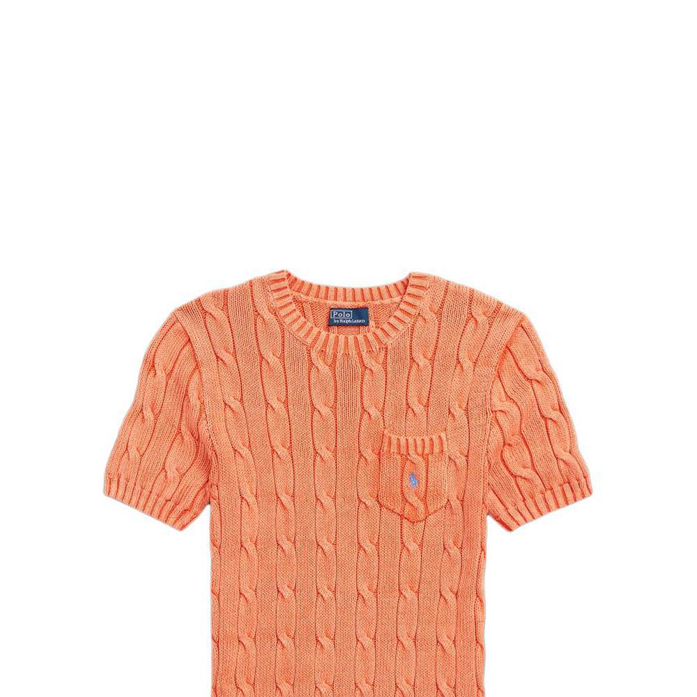 Polo Ralph Lauren Ss24 Solid Color Logo Embroidered Crew Neck Slim Fit Short Sleeve Knit Top Women tops Orange WMPOSWENC020959-800
