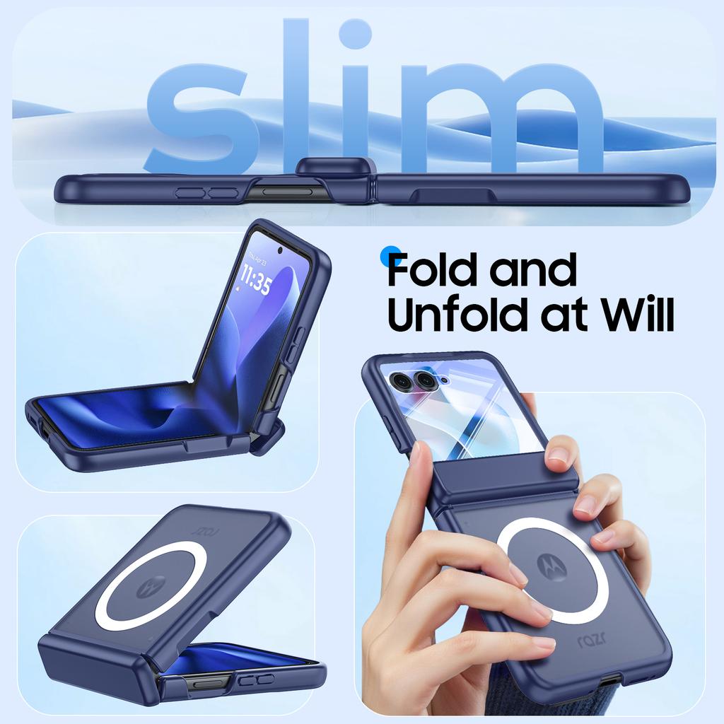 For Motorola Razr Ultra 2025 / Razr Ultra 2026 Magnetic Power,Slim Design,Screen Protector,Hinge Protection,Matte Shockproof Phone Case-Blue