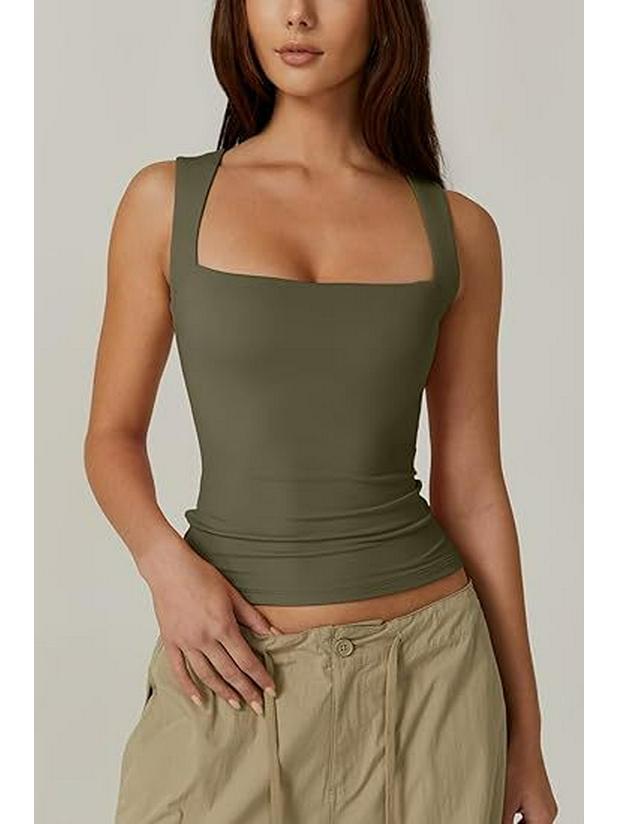 Canottiera aderente con scollo quadrato Y2K - Top sexy da donna trendy europeo e americano