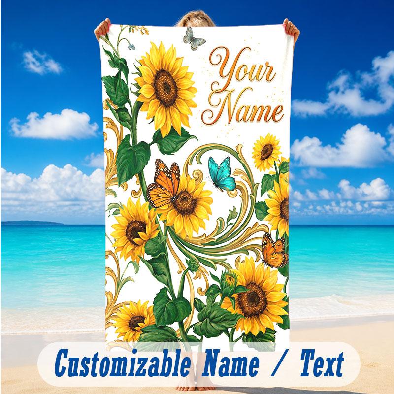Butterfly Theme Beach Towel Personalized Custom Name & Text Soft Quick Dry Beach Towel for Swimming Travel
