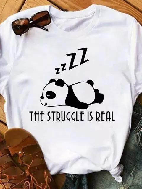 

Cute Panda Print Tshirt Womens Summer Shortsleeve Crew Neck Top Casual and Comfortable Fabric Tshirt Tops S