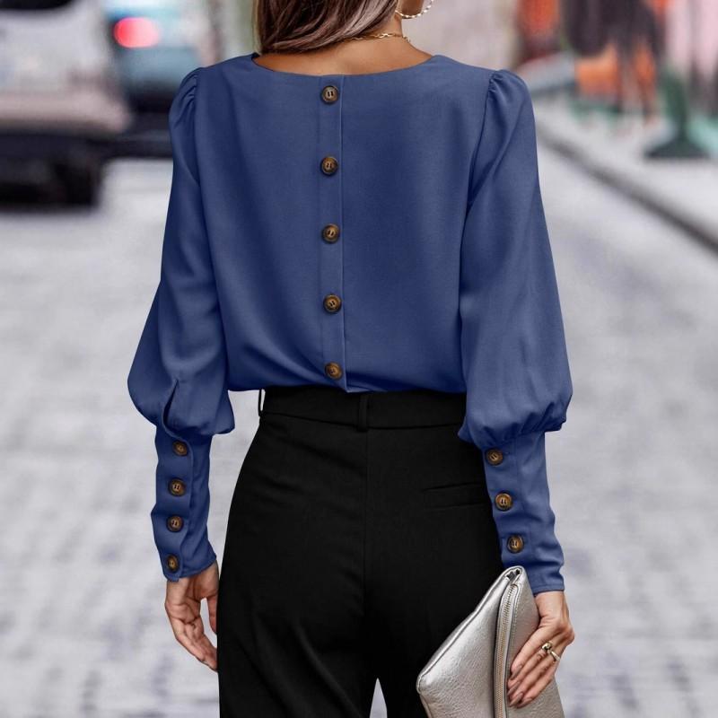 Womens Long Sleeve Solid Color Blouse Loose Fit Office Wear Winter 2025