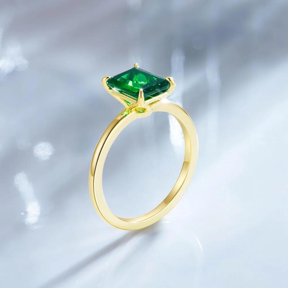 Monkton 100% 925 Silver Engagement Rings for Women 3CT Solitaire Created Green Emerald Wedding Band Promise Jewelry