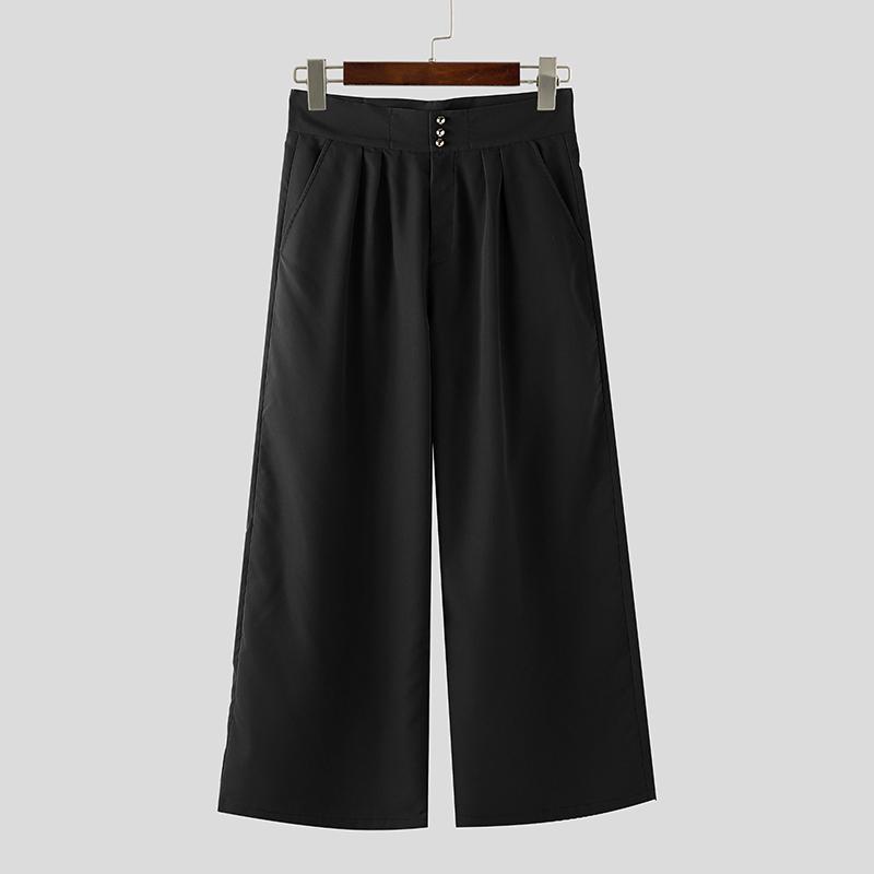 INCERUN Oversized Men Zipper High Waist Solid Casual Wide Leg Pants with Pockets