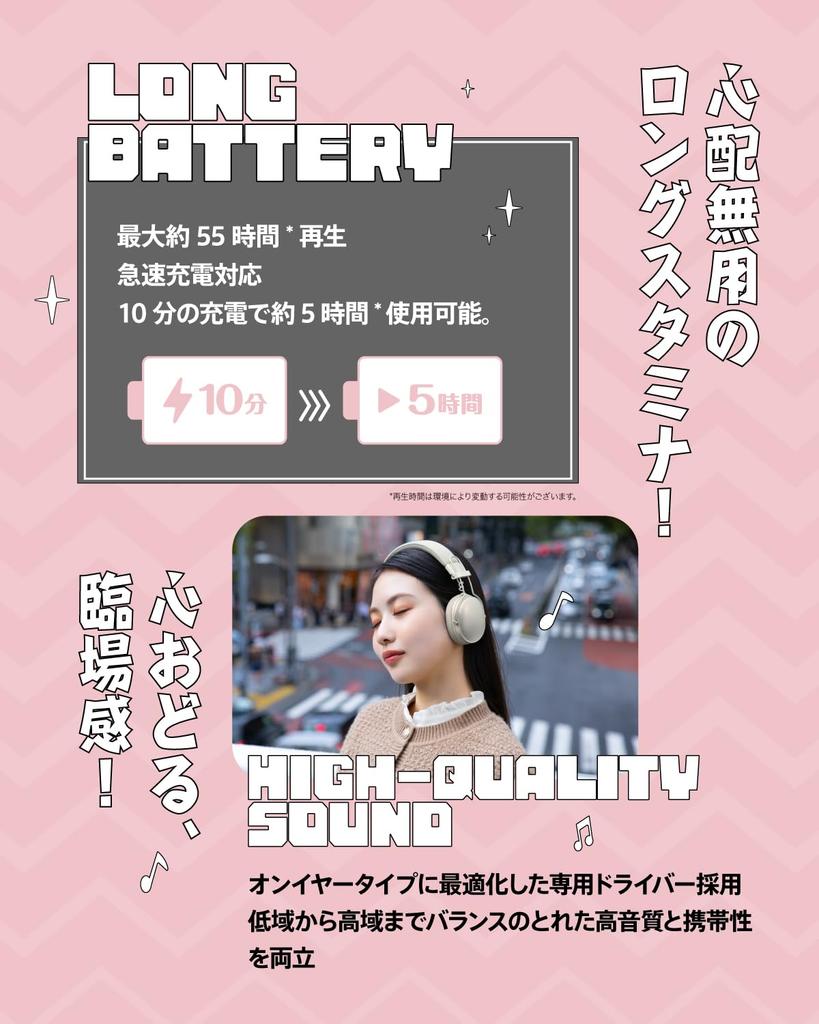 AVIOT Wireless Headphones 55 Hours of Continuous Lightweight Compact Connection WA-Q1 Noise-Canceling On-Ear, Playback, Fast-Charging Drivers,