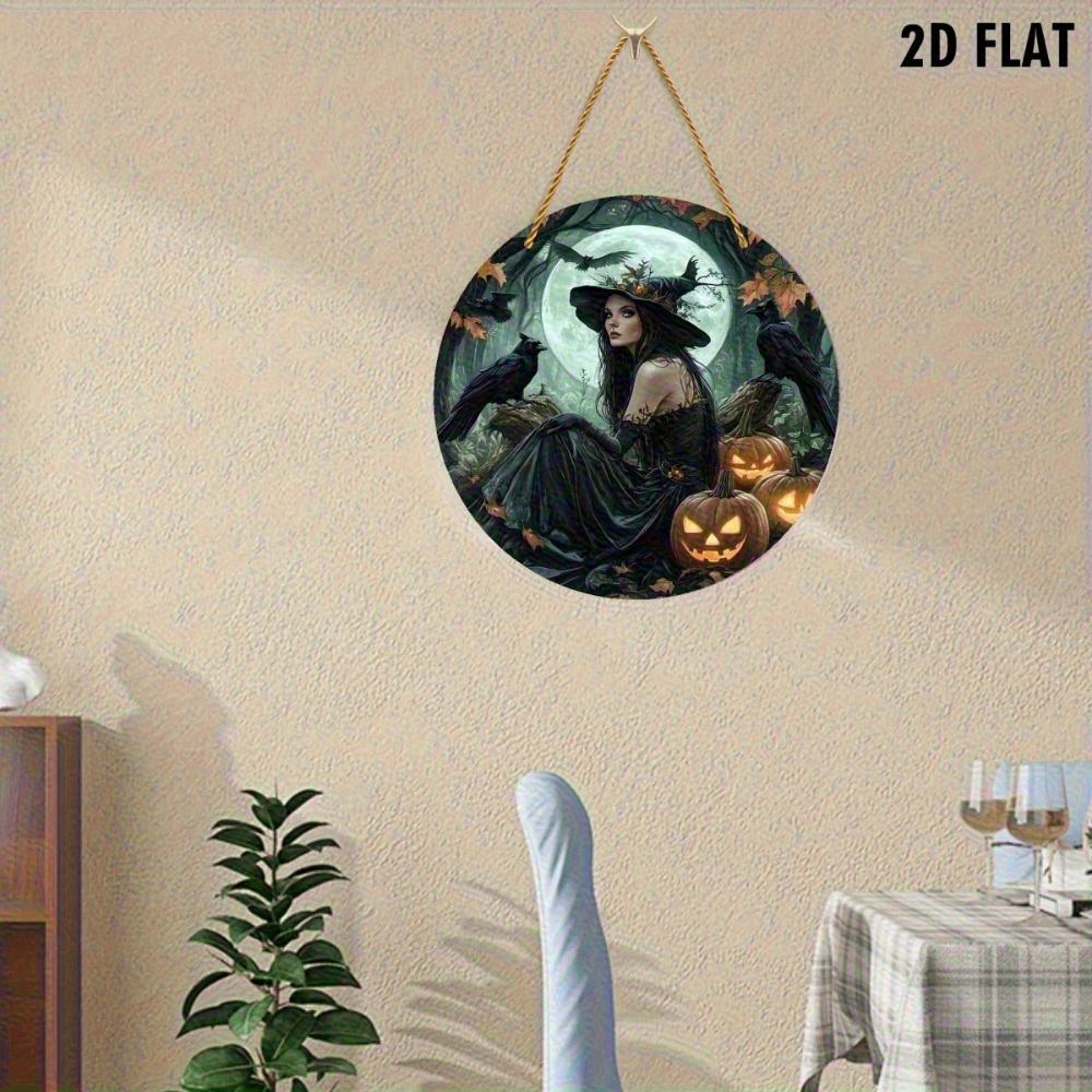 2D Flat Acrylic Vintage Witch Halloween Wall Decor - Window Pendant with Raven and Pumpkin Design, Home Garden Party Decor, for Halloween Christmas