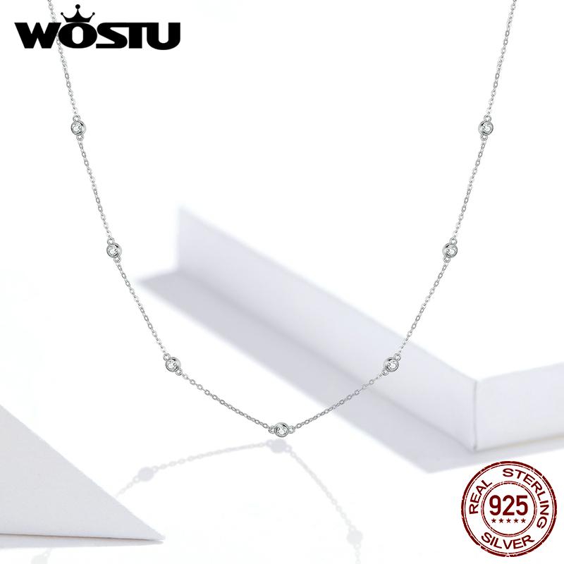 WOSTU Mossanite Station Wedding Chain Necklace For Women 925 Sterling Silver 18K Gold Diamond Cut BTY Layering Choker Necklaces