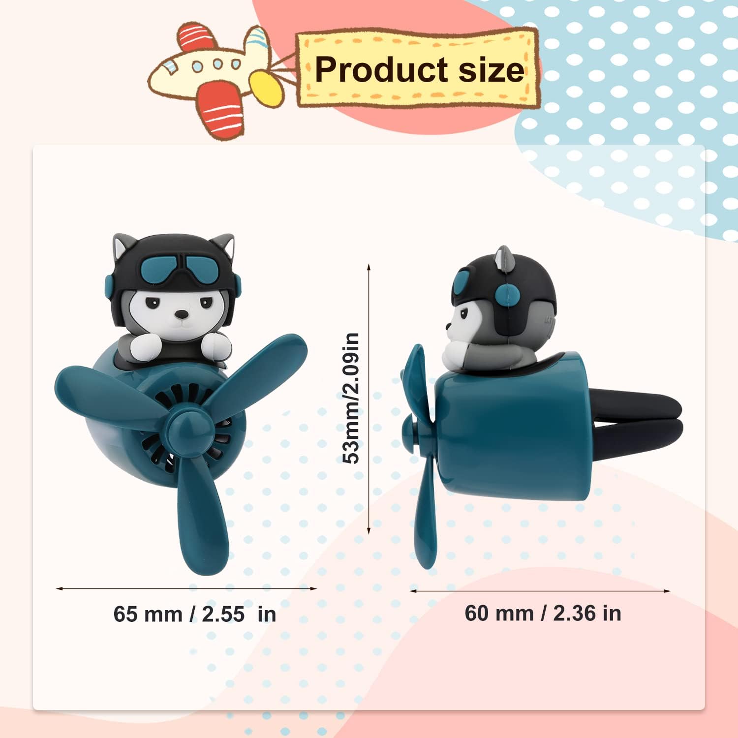 

Cute Husky Dog Pilot Car Air Fresheners, Air Vent Clips Cute Cartoon Pilot Rotating Car Diffuser Decorations Interior Aesthetic Car Air Outlet Clips