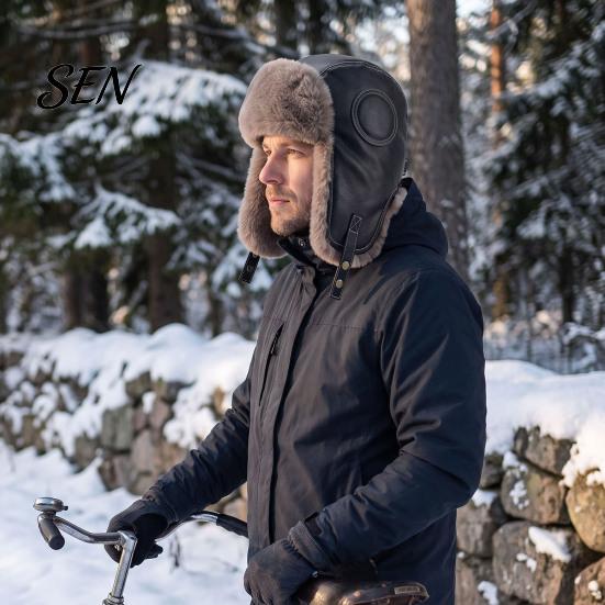 Унисекс Теплый Зимний Аксессуар Шапка-ушанка, Ветрозащитная из ПУ кожи с Мехом и Ушами, Необходимая Теплая Утолщенная Авиаторская на Флисовой Подкладке для