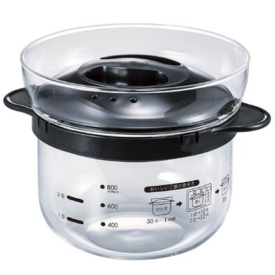 Pot à riz en verre pour micro-ondes pour 1 à 2 tasses, pour micro-ondes, noir, pour 1 à 2 tasses, fabriqué au Japon XRCN-2-B