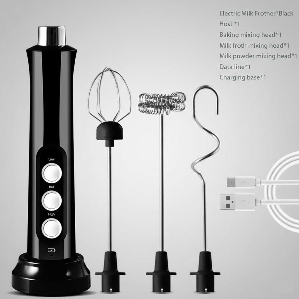 

Handheld Electric Milk Frother USB Wireless Egg Beater Kitchen Mixer Coffee Whisk Blender Tool for Home Use чёрный