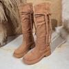 Pleated Pile Boots Tall Knight Boots Women's 2025 New Autumn and Winter Retro British Slim Boots Thick Heel Western Boots