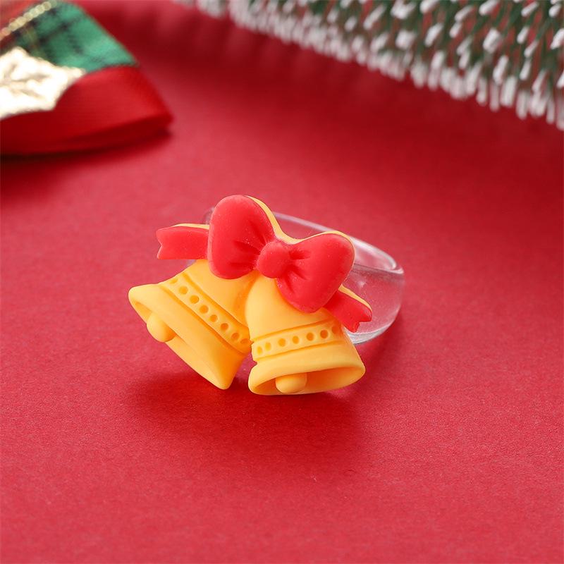 Vánoční kreslený prsten s medvědem, zvonkem a sobem - Slavnostní a módní