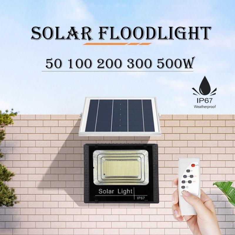 500W Duża Bateria Panele Słoneczne LED Reflektor Zdalne Sterowanie IP67 Zewnętrzna Lampa Ścienna Zasilana Słonecznie Korytarz Ogród Dekoracja