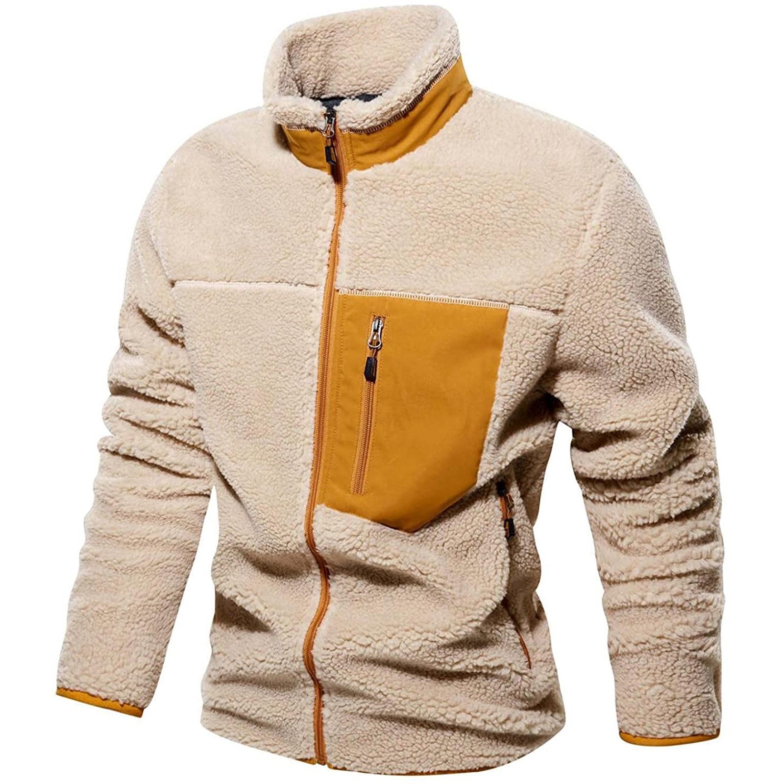 

Мужская мода с длинным рукавом, теплая повседневная плюшевая куртка на молнии с карманами, топ L хаки