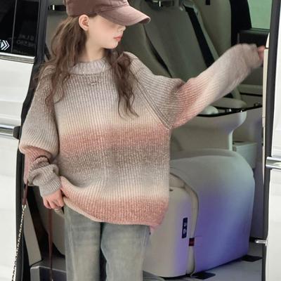 Pullover mit Farbverlauf im koreanischen Stil für Mädchen - Modische Herbst-/Winterbekleidung für Mittelschülerinnen.